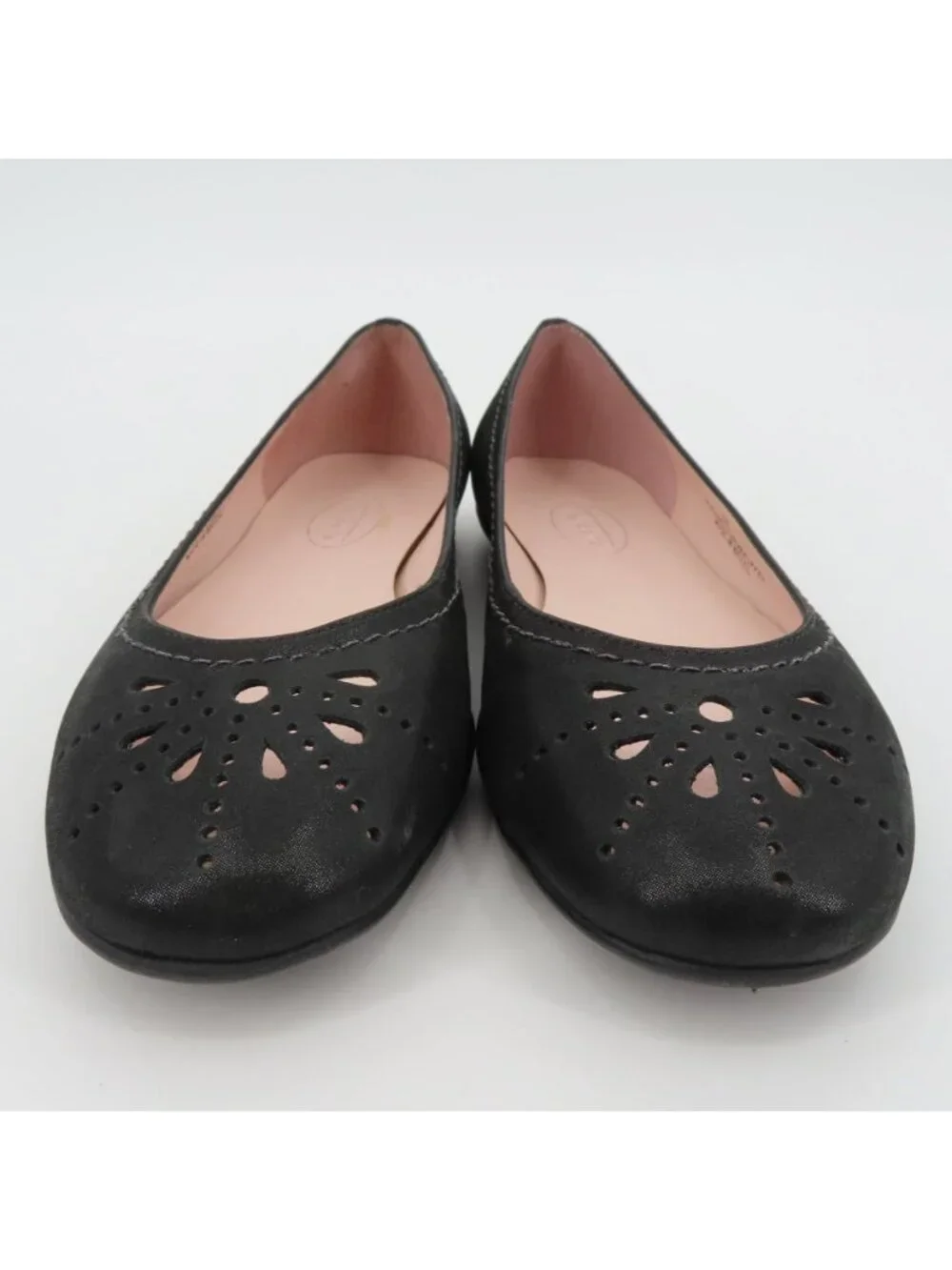 Talbots Women 6 B Shimmer Black Leather Cut Out Round Toe Ballet Flats Shoes